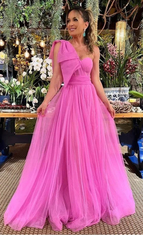 Luolandi One Shoulder Sweetheart Floor-Length Tulle Prom Dresses Charming Evening Dress